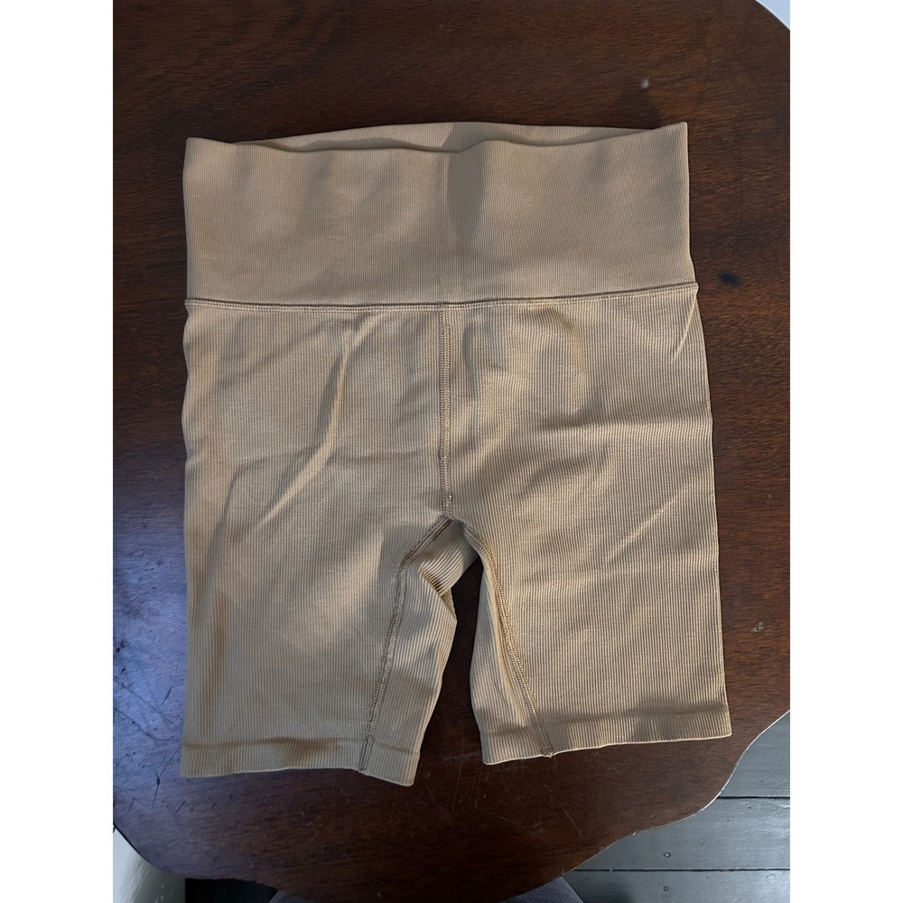 DSG Womens Ribbed High Waisted Biker Shorts Tan Brown Size Medium